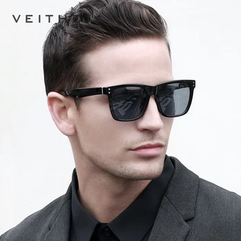 VEITHDIA мода унисекс слънчеви очила фотохромичните поляризирани слънчеви очила мъже класически квадратен дизайн All-Fit огледало слънчеви очила 7018