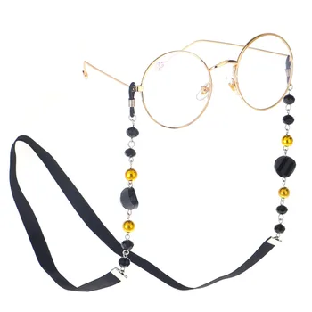 Моден дамски слънчеви очила верига черни акрилни мъниста верига очила против хлъзгане, точки кабел притежателя колан за сменящи се очила за четене въже