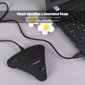 Aibecy USB настолен компютър конферентна ненасочено кондензаторен микрофон микрофон високоговорител високоговорител за видео бизнес срещи