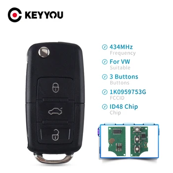 KEYYOU ID48 чип 434 Mhz за VW Volkswagen Golf, Passat, Polo Jetta, Touran Bora Sharan 1K0 959 753 G 2004-2010 дистанционно на ключа на автомобила