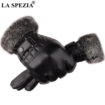 Специя зимни ръкавици черни мъжки кожени ръкавици за сензорен екран изкуствена кожа кожа топъл дебел шофьорски мъжки ръкавици за Есен-Зима