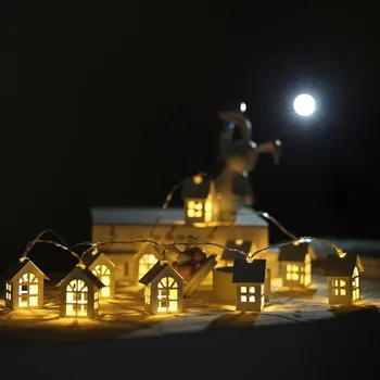 1,5 м венец дървена къща низ венец на улицата декор Party Light Коледа String Wood House Сватба Фея Lamp Garla T2H7