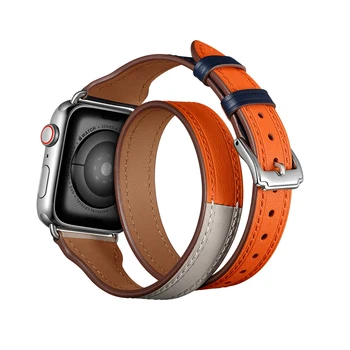 Двойна обиколка гривна каишка за apple watch band 40 мм 38 мм 44 мм 40 мм естествена кожа ремък за iwatch 5/4/3/2/1 pulseira
