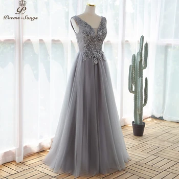 Елегантен сив цвят апликация стил вечерна рокля 2020 абитуриентски рокли, вечерни рокли, vestidos de fiesta robe de soirée de mariage