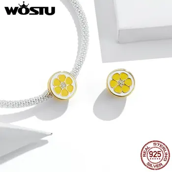 WOSTU Yellow Lemon Charms 925 сребро с емайл Циркон мъниста подходящи оригинална гривна колие за жени, бижута 2020 CQC1590