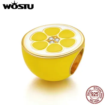 WOSTU Yellow Lemon Charms 925 сребро с емайл Циркон мъниста подходящи оригинална гривна колие за жени, бижута 2020 CQC1590