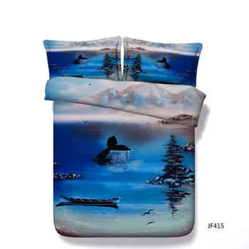 4 / 6шт маслена живопис стил кърпи океана Manta Ray олекотена завивка Поп Кралицата размер на постелки 3D морето спално бельо спално бельо в синьо