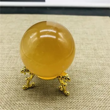 Естествен цитрин калцит кристални топка Обхват на изцеление Gemston Home Decor + скоба