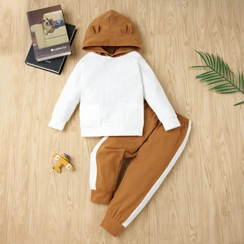 PatPat нов пристигане есен и зима домашно облекло 2-те части на Baby / Toddler Casual Splice с дълъг ръкав отгоре и панталони набор от Детски дрехи