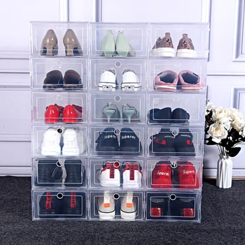 3 / 6шт удебелена прозрачна кутия за съхранение на обувки пластмасова кутия организатор прахоустойчив наслагва комбинация спортни обувки шкаф
