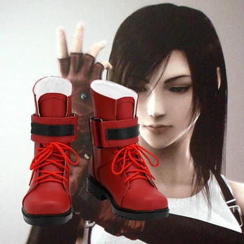 Final Fantasy VII Римейк Tifa Lockhart cosplay ботуши от Червена изкуствена кожа, обувки за жени, момичета Final Fantasy Noctis Lucis Caelum перука