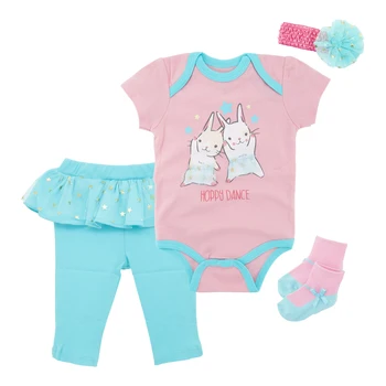 2020 г. 3 4 бр./лот комплект детско облекло с анимационни принтом лятна памучни дрехи за новородени боди+панталони+чорапи+шапка