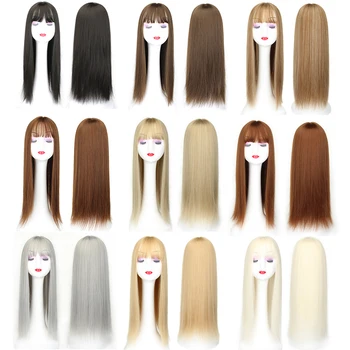 Дълги синтетични косми клип на изкуствена коса права коса с бретон за жени черен / кафяв влакна висока температура