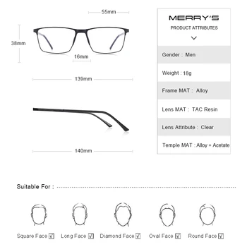 MERRY'S мъжете титан сплав бизнес стил слънчеви очила рамка мъжки квадратен ultralight очите късогледство рецепта за очила S2170