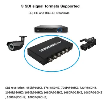 1x4 дървен материал SDI Дърва SDI Extender Adapter поддръжка на 1080P TV Video 1 In 4 Out подкрепа на сигнали HD-SDI, SD-SDI и 3G-SDI
