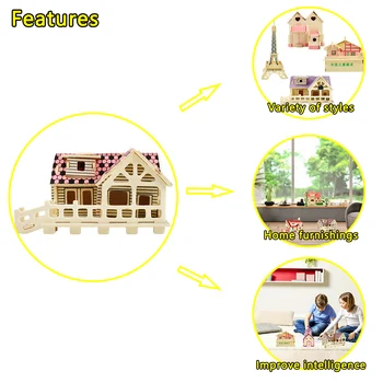 Кабина 3D дървена пъзел Jigsaw Toys for Children САМ House Building Model Комплекти събрани пъзели за деца подарък образование дървена играчка