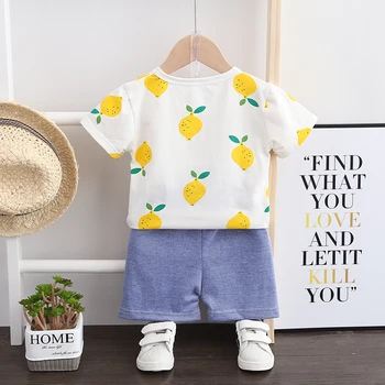 Printed Lemon Boys Girls Summer Fashion Clothes Cotton Baby Бебе Sports Suite for A Boy тениска + шорти Детски дрехи