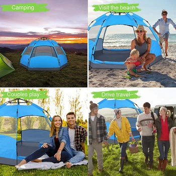 MYJ 5-8 души, голяма палатка Бърза настройка семейна палатка открит къмпинг палатка сгъване сгъване на палатки двуслойни раница палатка навес