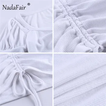 Nadafair Puff Sleeve Blouse 2021 Women Небрежно Елегантни Lace Up White Тънък Crop Top Дамски Летни Секси Върхове
