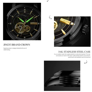 Швейцария луксозни мъжки механични часовници с автоматично автоматично движение скелетон часовник бизнес кожа оригинален дизайн montre homme