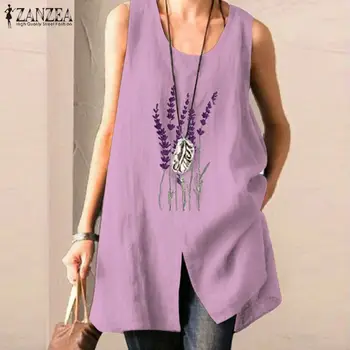 2021 летни блузи ZANZEA Дамски Ежедневни ръкави реколта флорални бродерии Сплит блуза Blusas дамски туника плюс размер 5XL