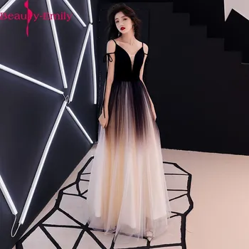 Елегантен V образно деколте градиентный цвят вечерна рокля 2020 мода дантела спагети каишка дълги вечерни рокли за жени реална снимка