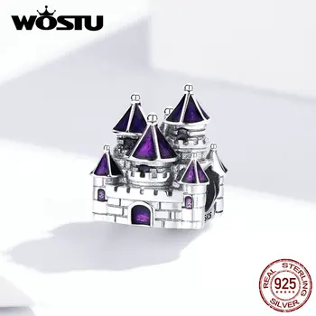 WOSTU сребро 925 приказен замък мъниста лилаво окачване Fit оригинална гривна окачване за жени S925 бижута подарък DAC122