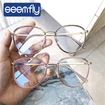 Seemfly 2020 прозрачни очила Жени корейската версия на плоско огледало ретро винтидж литературни кръгли предписани очила рамки