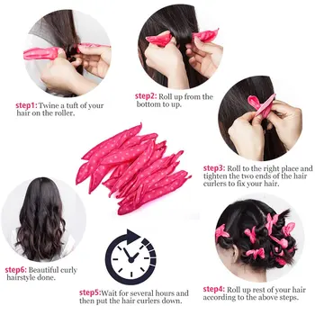 30шт маши за коса-Gemci Foam Hair Roller for Hair DIY - гъвкава мека възглавница маши - няма топлина за жени и деца (розов)