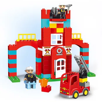 109 бр. големи блокове на градската пожарна част на пожарни строителни блокове комплект само съвместим Duploed творчески тухли играчки за деца, подарък