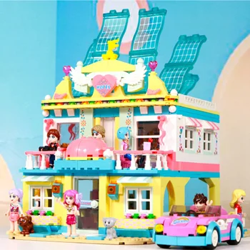 Плаж вила къща градивните елементи на един град, хотел архитектура автомобил тухли момиче цифри забавни играчки за деца