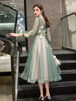 вей yin AE0376 вечерна рокля 2021 елегантен О-образно деколте апликация плюс размер Robe De Soiree Applieus дамски официални рокли