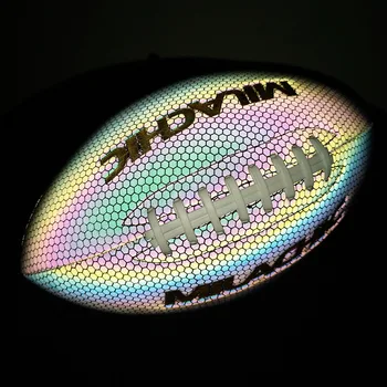 Холографски нажежен отразяващи футболен размер на 9 PU кожа тренировъчен топката светещи топки за американски футбол, ръгби