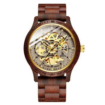 Класическа мода дървени мъжки автоматично механични часовници дървена каишка скелет прозрачен Спортен мъжки ръчен часовник Relogio Masculino