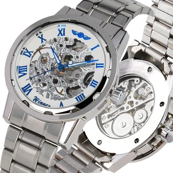 Победител гледат мъжете скелет ръчно завод механичен часовник gold skeleton от неръждаема стомана групата мъжки часовници марка луксозни reloj Hombre