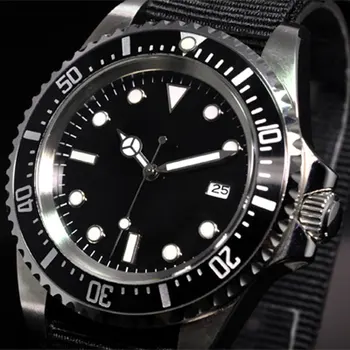Кръгли мъжки часовник самостоятелно ликвидация черен циферблат найлонов ремък полиран корпус 42 мм автоматичен часовник автоматичен механизъм