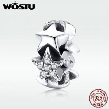 WOSTU Real NEW 925 Sterling Silver Stars Spacer Charm Bead For Authentic САМ Bracelet Гривна Silver Jewelry Making Gift DXC929