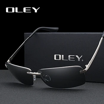 OLEY Brand правоъгълни мъжки поляризирани слънчеви очила от неръждаема стомана, скрита вътрешна рамка HD слънчеви очила за шофиране риболовни очила