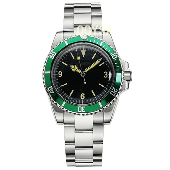 Луксозни модерни мъжки часовник 39,5 мм часовници е от неръждаема стомана автоматичен механичен стерилна циферблат зелен двустранен алуминиева рамка