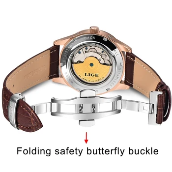 Марка LIGE класически мъжки ретро часовници автоматични механични часовници tourbillion часовници естествена кожа водоустойчив военни ръчен часовник