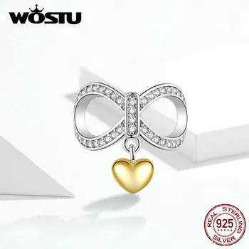 WOSTU днешно стерлинговое сребро 925 проба Infinity Golden Love Heart Charms Fit оригинален женски гривна направи си САМ Бижута Making DXC1300