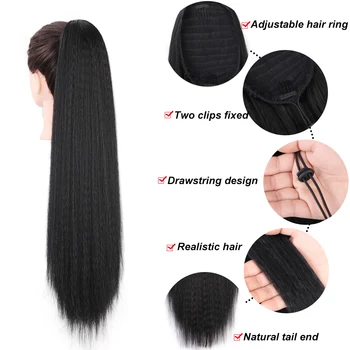 AISIBEAUTY Long Afro Извратени Къдрава Опашка Hair Extension 22 Inch Synthetic Drawsting Corn Hair Piece for Women Natural Black