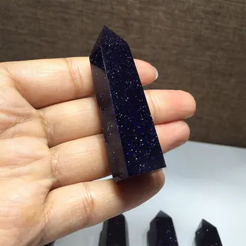 5-6 см син пясъчник Crystal точка гексагональная целебната енергия на физически пръчки лечение скъпоценен камък на камък, минерални декорация на дома занаяти