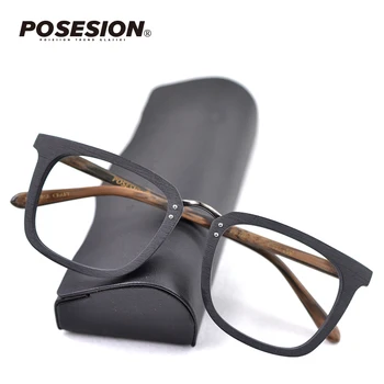 Posesion слънчеви очила рамка с прозрачни лещи мъжете квадрат късогледство рецепта за очила 2019 мъжки дърво пълен оптична рамка за очила