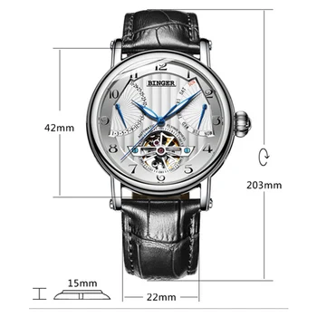 Швейцария Марка БИНГЕР часовници мъжки луксозен tourbillion автоматичен часовник Сапфир естествена кожа водоустойчив Механични ръчни часовници
