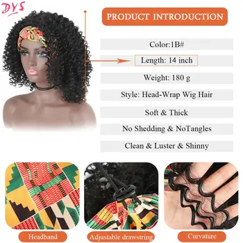 Лента за глава с перука къса синтетични перуки афро извратени къдрава перука за жени черен натурален афро къдрава тюрбан Wrap-перука висока температура на косата