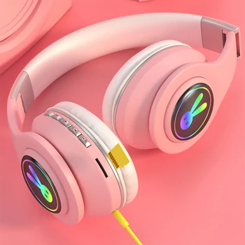 Сладък led Заек Bluetooth деца слушалки с микрофон сгъваеми безжична слушалка момичета музика каска за iphone Android подарък
