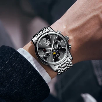 GUANQIN механични часовници мъжки автоматично 30 м водоустойчив мултифункционален мъжки часовник луксозни модни часовници, от часовник от неръждаема стомана