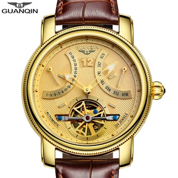 GUANQIN 2020 механичен автоматичен часовник е водоустойчив златни марки луксозни часовници мъжки часовници с турбийоном дисплей седмица на месец ръчен часовник
