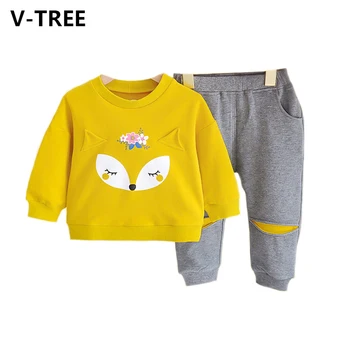V-TREE 2 елемента комплекти дрехи Сладко Fox Candy Colors Boys Suit Girls риза и панталони топли плюс кадифе ветрозащитная Детски дрехи